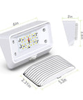 Rugged 12V LED RV Exterior Porch Light With Switch, 300 Lumen Ultra Bright Fixture, dimensions displayed, white housing