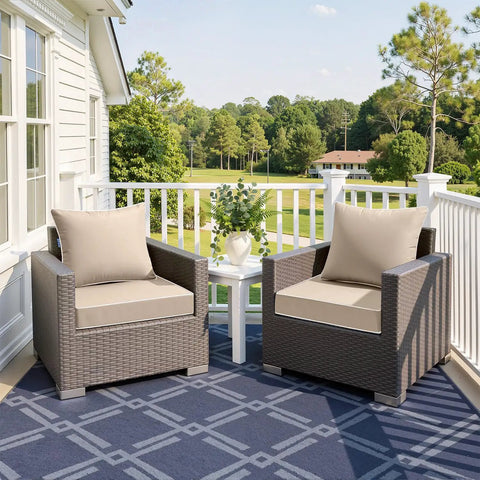 Beige Outdoor Seat Cushion 24 By 24 Inch Waterproof And Fade Resistant Deep Seat And Back Cushion for patio furniture on chairs