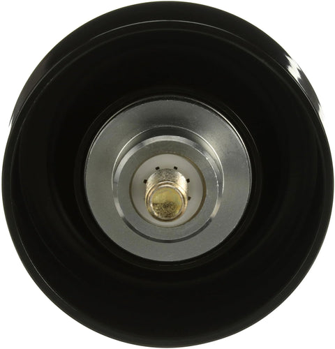 Gates 36306 DriveAlign belt drive idler pulley, black housing with metal center and threaded shaft (front view)