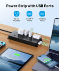 Power Strip Surge Protector With 10 Widely Spaced Outlets 2 USB C Ports And 2 USB A Ports 1875W 4000J shown charging devices.