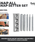 Leather Snap Setter Kit For Clean Consistent Installations At Home DIY Ready Tools For Belts Wallets Bags And Apparel Repairs Metal Base Block Multi Tool Snap Set with steel setters and solid base.
