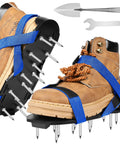 Lawn Aerator Shoes With Spikes, Classic Durable PP Sole Footwear, Includes Stainless Steel Shovel And Wrench, Black Blue