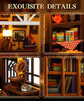 Collage details of Totally Awesome Miniature Dollhouse Kit With 3D Wooden Tiny Building Model Puzzle And LED Lights For Beginners