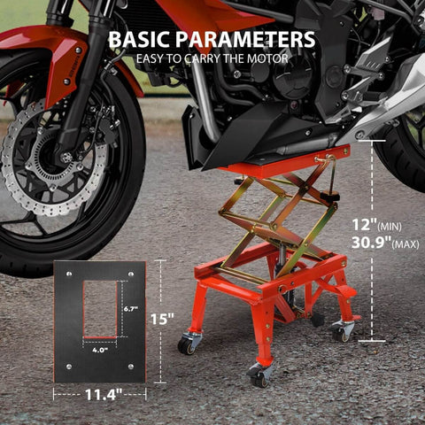 Heavy Duty Hydraulic Motorcycle Lift Jack 350 Lb Capacity, Foot Operated Scissor Stand Table for ATVs and Dirt Bikes