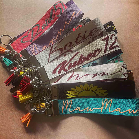 Colorful patterned wristlet keychains from 60 Piece 1 Inch Key Fob Hardware Kit With Installation Pliers Four Color Set Silver Black Bronze Gold DIY Lanyard And Wristlet Keychain Making For Craft Projects And Luggage Tags