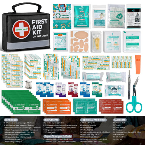 Compact 150 Piece First Aid Kit With Instant Cold Pack And Emergency Blanket For Grab And Go Travel Home Office Car Camping