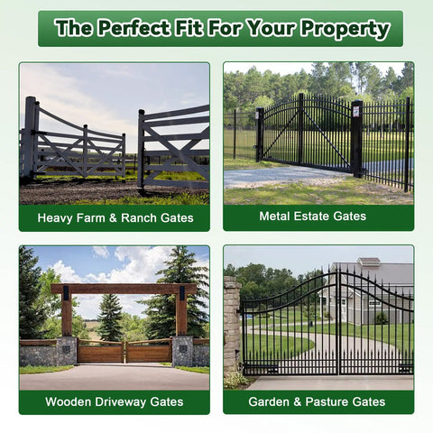 4 types of gates: heavy farm and ranch gates, metal estate gates, wooden driveway gates, garden and pasture gates.