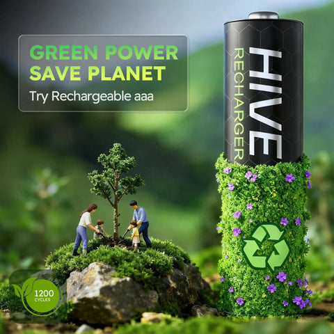 Heavy Hitter Rechargeable AA Batteries With Fast Charge Hub 2800mAh NiMh Cells for use in eco-friendly environments.
