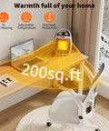 Portable Electric Space Heater With 1500W And 750W Modes, on desk emitting heat for office or home use, compact round design