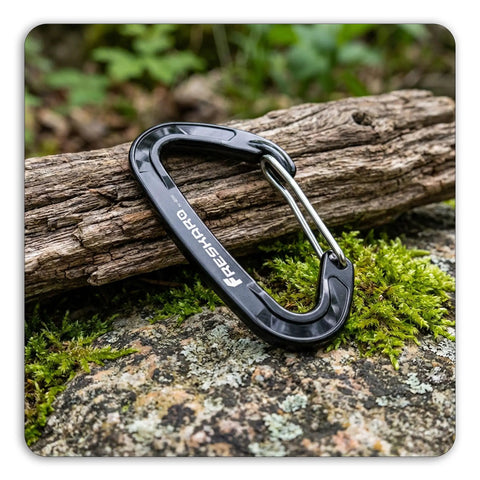 Heavy Duty 15kN Wire Gate Carabiners Pack on rock, Aluminum Quick Draw Clips For Camping And Hiking, Durable Black Anodized Finish
