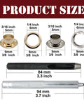 Must Have Reinforced Grommet Kit Set For DIY Projects 200 Pieces with size details of brass eyelets and tools.