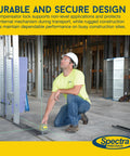 Hella Bright Green Laser Level Delivering Bangin Auto-Leveling Precision For Crisp 90 Degree Layouts Smooth One Man Wall Framing Door Alignments And Ceiling Track Setup in use on a construction site.