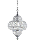 Chrome 12-Inch One-Light Crystal Pendant Light With Moroccan Quatrefoil Glam Design, elegant chandelier on white background.