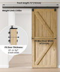 8ft Box Rail Sliding Barn Door Hardware Kit Aluminum Alloy Wall Mount For Single Door, installed with wooden door