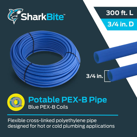 Blue Three Quarter Inch PEX-B Water Tubing 300 Foot Coil for Hot and Cold Plumbing Flexible Pipe That Bends Around Corners