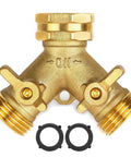 Heavy Duty Brass Garden Hose Splitter 2 Way Faucet Adapter For Outdoor Use With Easy On Off Handles Rust Proof And High Pressure Compatible Durable Outdoor Water Splitter brass 2-way splitter with two washers