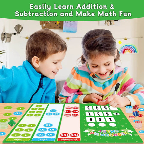 Kids using Regrouping Base Ten Place Value Math Kit With 66 Pieces For Hands On Addition And Subtraction Learning For Kids In First
