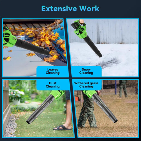 Cordless Leaf Blower With 2 Batteries And Charger, 680 CFM 260 MPH Electric Blower cleaning leaves, snow, dust, grass