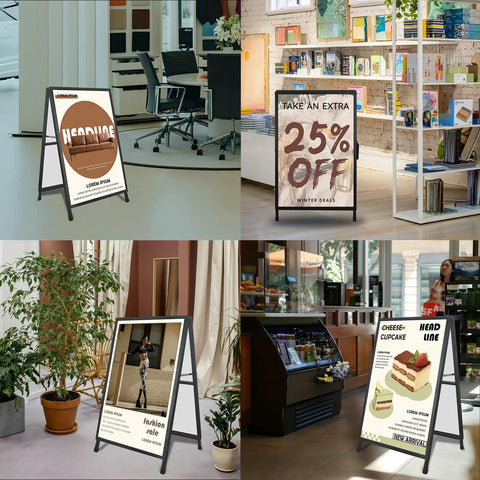 Double Sided A Frame Sign 24X36 Inch Heavy Duty Sandwich Board For Outdoor Pavement Displays Durable Storefront Sign Frame With Easy Poster Changes 1 Pack showcasing store promotions and ads.