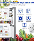 Condenser Fan Motor Kit For Refrigerator Replacement with motor, blade, harness, hardware for Whirlpool, Kenmore cooling efficiency