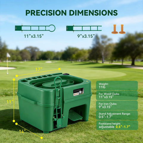 Portable Golf Ball Dispenser And Tee Machine With 50 Ball Capacity, Ball Launcher For Indoor Outdoor Practice in green.