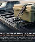 Heavy Duty Black M8 T Track Tie Down Anchors With Thickened Eye Rings And T Slot Bolts Kit secured to cargo rack with toolbox.