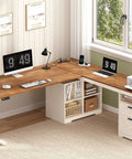 No Sweat 66 Inch Farmhouse L Shaped Standing Desk With Smooth Electric Height Adjustment Three Memory Presets LED Screen and storage.