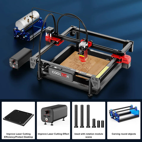 Image of Beast 5.5W Laser Engraver with 300x300mm work area, showing high precision cutter and accessories for DIY projects.