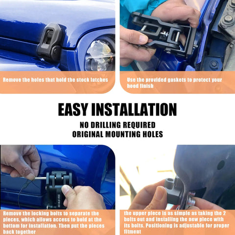 Easy installation of Aluminum Hood Latches Replacement For Jeep Wrangler JK/JKU 2007-2017, JL/JLU 2018+ And Gladiator 2020+ in progress