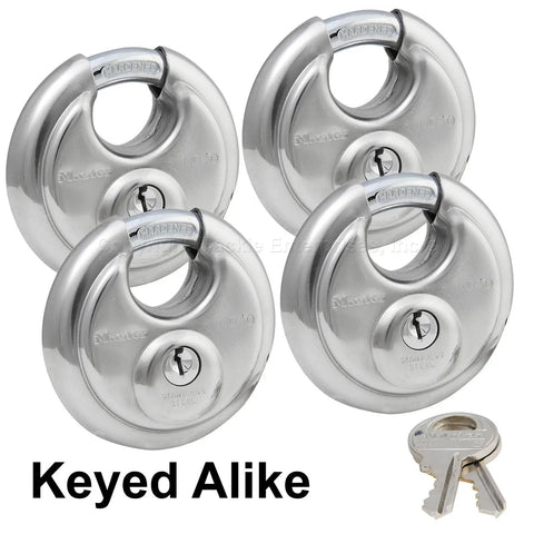 Pack Of Four Keyed Alike Stainless Steel Trailer And Multi Purpose Padlocks Comes With Eight Keys These Corrosion Resistant Locks Give Awesome Bolt Cutter Protection Using A Fully Shielded Shackle Design