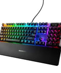 Top Tier Mechanical Gaming Keyboard Featuring Integrated OLED Display USB Passthrough Media Controls Heavy Duty Aluminum Housing Tactile Clicky Blue Switches Full Spectrum RGB Lighting For Gamers Ready To Level Up Their Daily Rig, RGB backlit and ergonomic design.