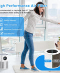 Woman in room illustrating Replacement 3 In 1 H13 True HEPA Air Filter For VEWIOR A1 And Compatible Models HQSC 50 HQKJ 80 Pack