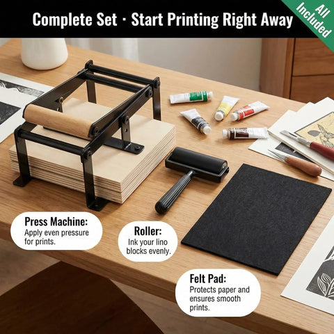 Printing Linocut Hand Lever Press Kit With Rollers And Felt Pads For Lino Cuts And Woodblock Printing DIY Printmaking Tools Set