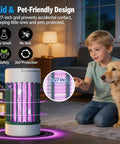 Portable USB Skeeter Zapper Lamp With 4000V Grid Rechargeable Bug Killer Trap Blue UV Light in living room with child and dog