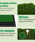 3-In-1 Golf Practice Mat with realistic turf surfaces, showing artificial grass fibers, EVA base, and training hole
