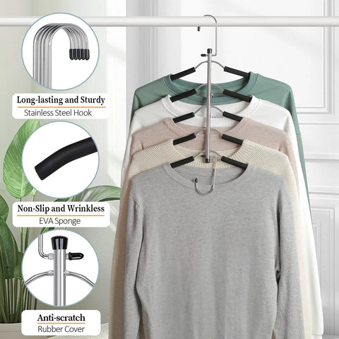 Space Saving 5 Layer Non Slip Shirt Hangers Kit For Closet Organization, Foam Padded Multi Layer Hangers Hold 5 Garments Each