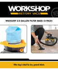 Wet Dry Shop Vacuum Bag Filters Three Pack With Retaining Band For Select 2.5 Gallon To 5 Gallon Vacuums, shown in use on floor