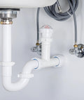 Workhorse 8 DFU Capacity Air Admittance Valve Installation Kit for DWV Systems under sink showing white P-trap and AAV