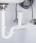 Top Tier Air Admittance Valve Trap Pack perfect for island sinks connected to white plumbing under a kitchen sink.