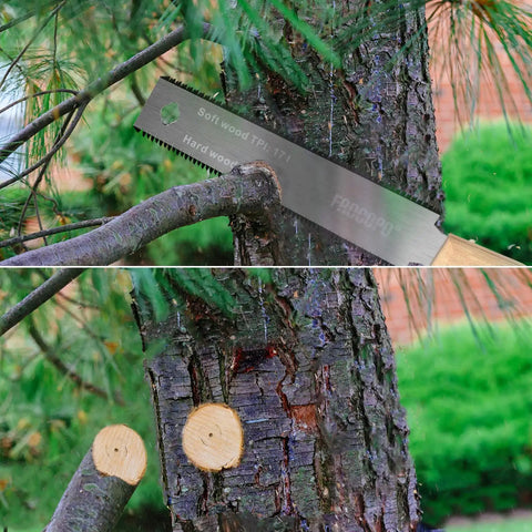 6 Inch Pull Saw For Woodworking With Double Edge Blade 17 11 TPI cutting tree branch, demonstrated use