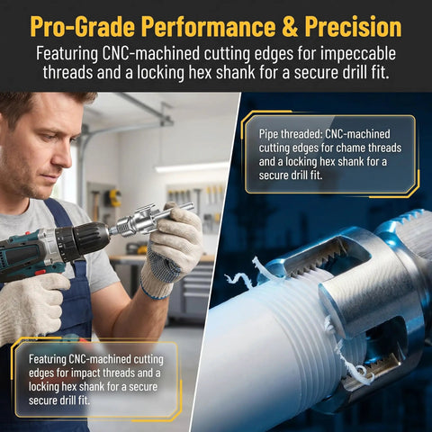 Person using 6-In-1 Heavy-Duty PVC Pipe Threading Tool Kit With Reinforced Hardened Alloy Internal And External Threaders