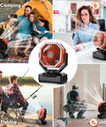 20,000mAh Camping Fan With 70-Hour Runtime, Portable USB Power Bank, in use during camping, fishing, office, and jobsite activities.