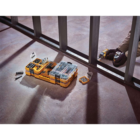 DEWALT 40-piece steel screwdriver bit set in yellow plastic case, front view; two kits visible