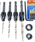 Heavy Duty 5 Piece Countersink Drill Bit Set With Hex Shank Tapered Bits For Wood Projects That Drill And Counterbore In One Straight Shot No Bull Shortcuts