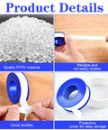 100 Rolls PTFE Teflon Tape 1/2 Inch By 520 Inch Plumber Tape with PTFE material and blue spool, showing flexibility and durability