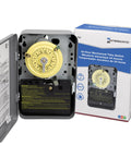 24 Hour Mechanical Time Switch SPST 208 277V With On Off Tripper Heavy Duty Timer for Lighting and Equipment, open box view
