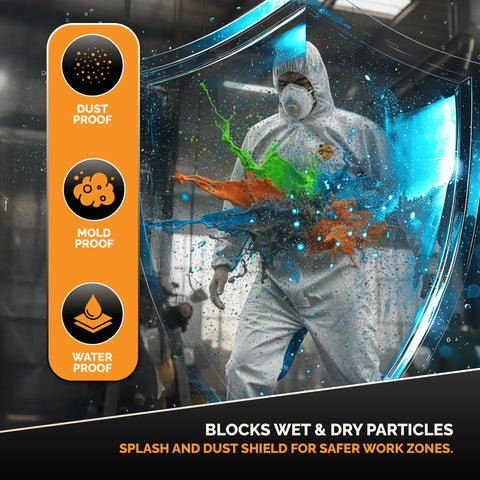 Heavy Duty White Disposable Coveralls Industrial Grade Antistatic Protective Suit Full Body Tear Puncture Resistant Cleaning Jumpsuit 2XL 25 Pack For Chemical Handling Construction And Paint Jobs with splash and dust shield protection.