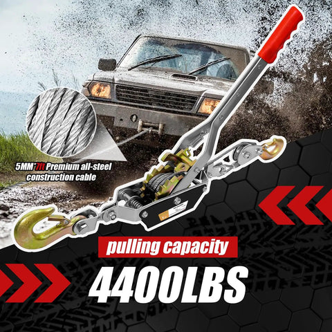 Heavy Duty Come Along Winch 2 Ton With Two Gear Ratchet Cable Winch Puller With Two Hooks For Towing And Lifting