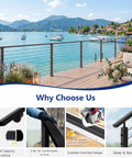 Rock Solid 12 Foot Aluminum Deck Railing Handrail In Matte Black With Rust Proof Powder Coating For Lake Homes And Waterfront Walkways features sleek design with scenic waterfront view.