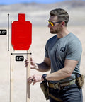 Man setting up Half Size Self Healing Silhouette Reactive Shooting Target for Indoor and Outdoor Practice Pistol and Rifle Training.
